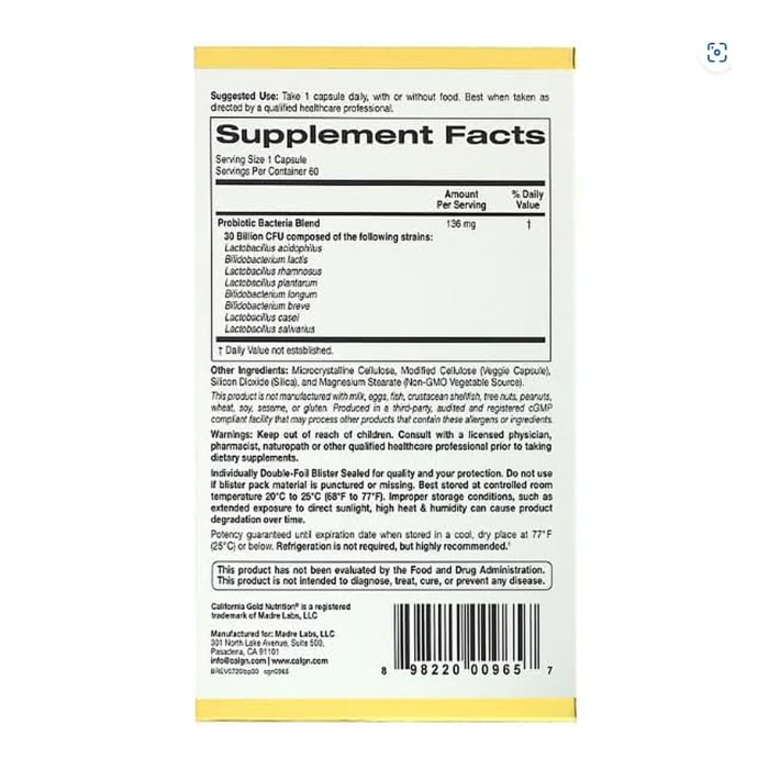 California Gold Nutrition LactoBif Probiotics - 5 Billion CFU - Image 2