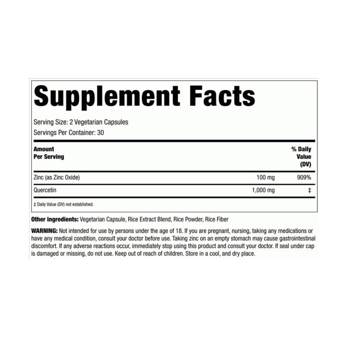 Piping Rock Ultra Quercetin + Zinc Complex 1100 mg - 60 Vegetarian Capsules - Image 2