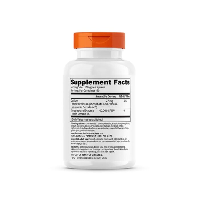 Serrapeptase Enzyme for Sinus Health | Doctor's Best | 90 Veggie Capsules - Image 2