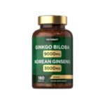 Horbaach Ginkgo Biloba 9000mg + Ginseng 3000mg – Vegan Brain & Energy Support Supplement