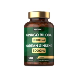 Horbaach Ginkgo Biloba 9000mg + Ginseng 3000mg – Vegan Brain & Energy Support Supplement