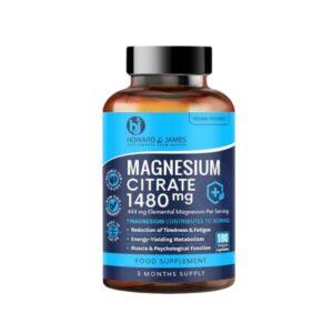 Magnesium Citrate 1480mg – High Absorption Formula by Howard & James (180 Vegan Capsules | 3-Month Supply)