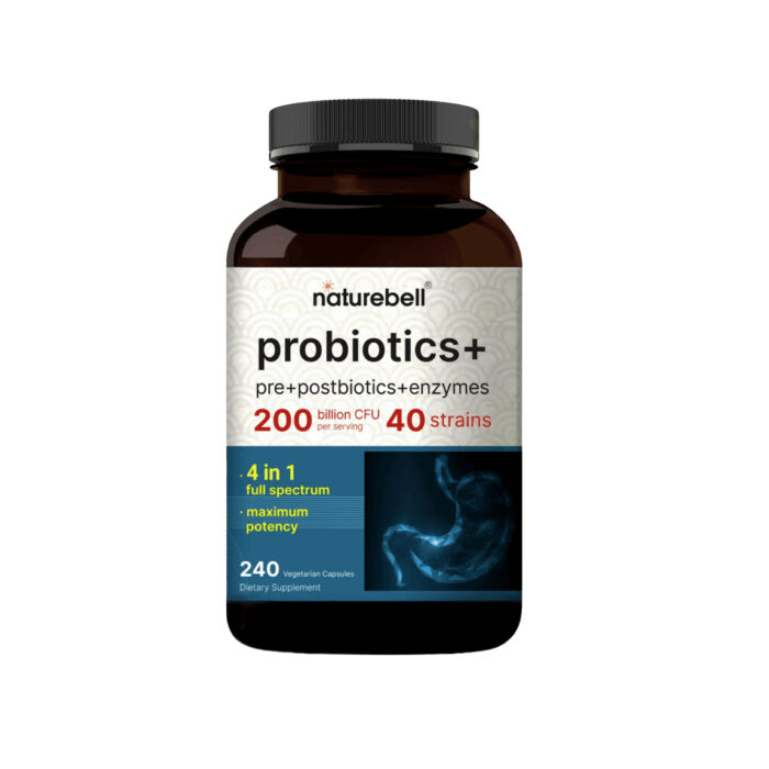Artboard 1 copy 13 NatureBell Probiotics+ (Pre+Postbiotics+Enzymes) 200 Billion CFU – 240 Vegetarian Capsules - Image 1