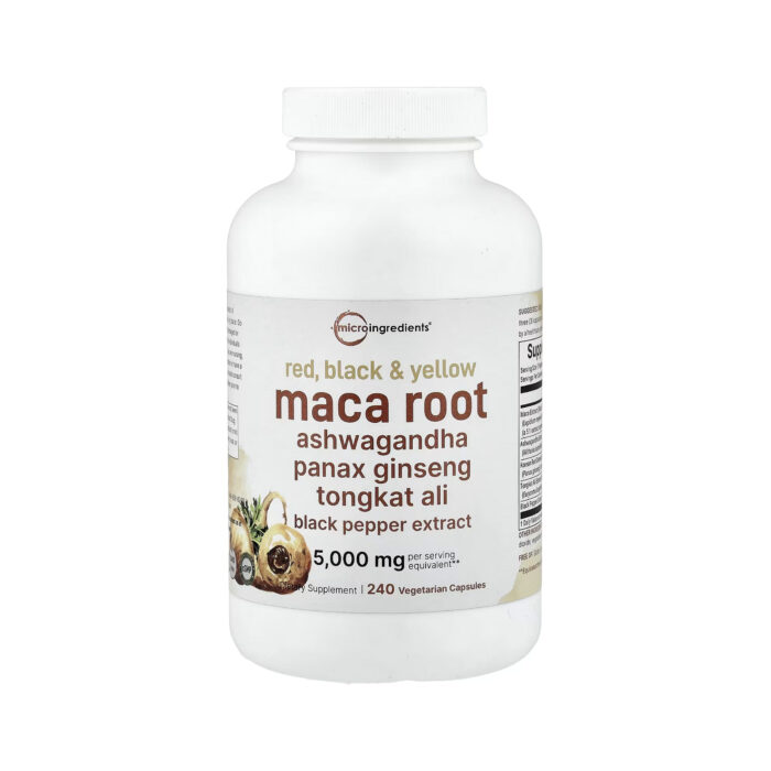 Artboard 1 copy 25 (1) Micro Ingredients Maca Root with Ashwagandha, Panax Ginseng & Tongkat Ali 5,000mg – 240 Vegetarian Capsules - Image 1