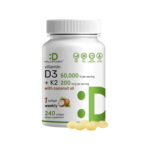 Deal Supplement Vitamin D3 50,000 IU + K2 200 mcg with Coconut Oil – 240 Softgels
