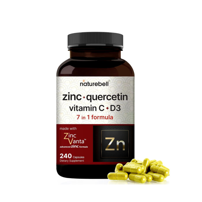 NatureBell Zinc + Quercetin with Vitamin C & D3 – 7 in 1 formula – 240 Capsules - Image 1
