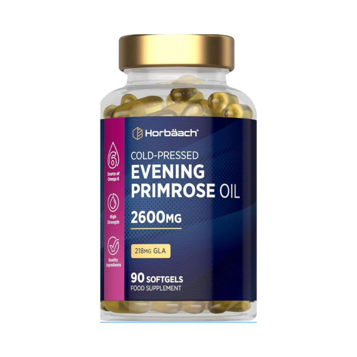 Artboard 1 copy 30 Horbäach Cold-Pressed Evening Primrose Oil – 2600mg – 90 Softgels - Image 1