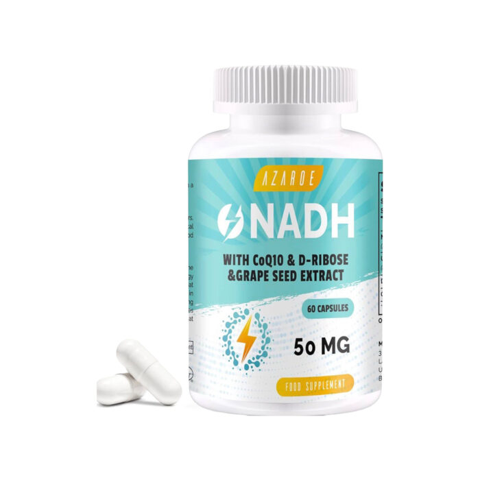 Artboard 1 copy 8 AZAROE NADH 50 MG with CoQ10, D-Ribose & Grape Seed Extract – 60 Capsules - Image 1